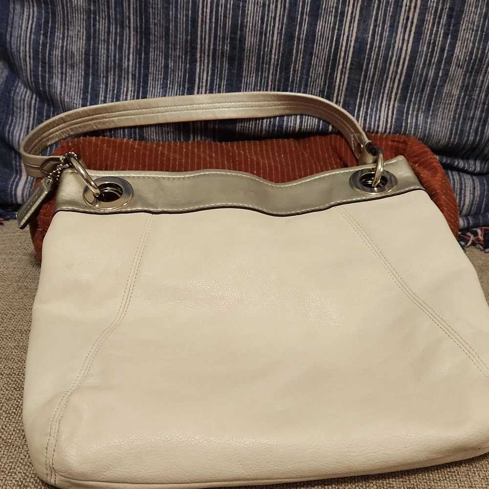 Coach F17605 Ashley Leather Hippie Bag Cross Body Purse White Silver Shoulder - Picture 5 of 10
